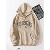 3 İplik Bej Los Angeles Baskılı Unisex Hoodie