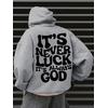 3 İplik Gri Its Never Luck Baskılı Unisex Hoodie