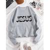 3 İplik Gri Unisex Jesus Baskılı Sweatshirt