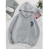 3 İplik Gri Unisex Çiçek Baskılı Hoodie