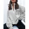 3 İplik Gri Mama Lıfe Baskılı Yarım Fermuarlı Unisex Sweatshirt