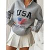 3 İplik Gri Yarım Fermuarlı Usa BaskılıUnisex Sweatshirt