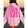 3 İplik Pembe Faıth Over Baskılı Unisex Hoodie