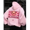 3 İplik Pembe Unisex Blossom Baskılı Hoodie