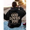 3 İplik Siyah God Loves You Unisex Hoodie