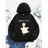 3 İplik Siyah Happy Duck Baskılı Unisex Hoodie