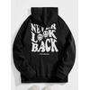 3 İplik Siyah Never Look Baskılı Unisex Hoodie