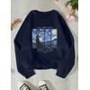 3 İplik Siyah Unisex Van Gogh Baskılı Sweatshirt