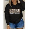 3 İplik Siyah Unisex Jesus Leopar Baskılı Sweatshirt