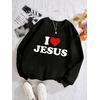 3 İplik Siyah I Love Jesus Baskılı Unisex Sweatshirt