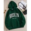 3 İplik Yeşil Unisex Brooklyn Baskılı Hoodie